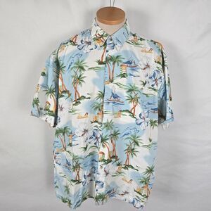 Campia Moda Shirt Men's L Blue Colorful Hawaiian Tropic Button Down Short Sleeve